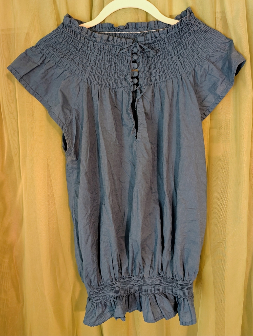 Isabella Rodriguez Slate Blue Smocked Off-Shoulder Tunic
